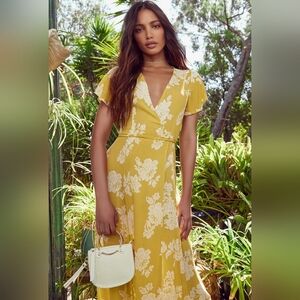 Lulu's Heart of Marigold Yellow Floral Print Wrap Maxi Dress